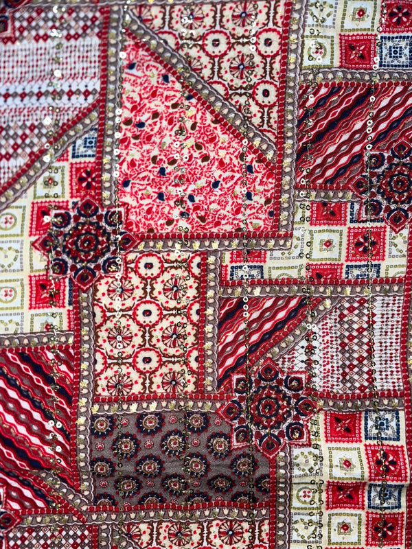 Zijdekatoen - Roodtinten met pailletten